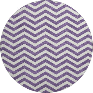 HomeRoots 8' Purple And Ivory Chevron Round Rug - Washable, UV Protected, Stain Resistant for High-Traffic Areas 673324
