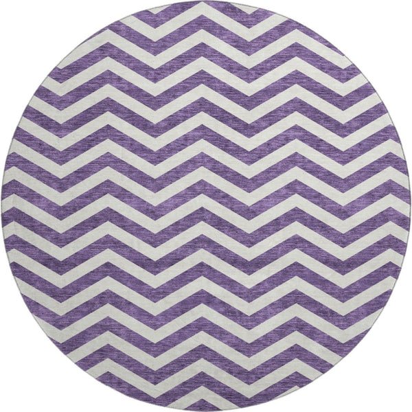 HomeRoots 8' Purple And Ivory Chevron Round Rug - Washable, UV Protected, Stain Resistant for High-Traffic Areas 673324
