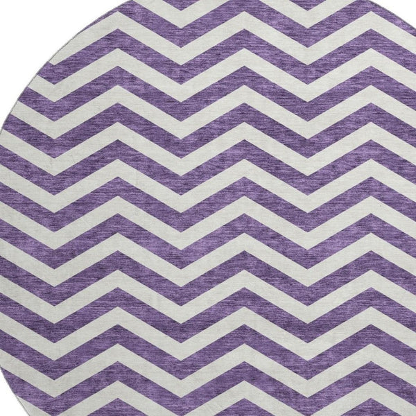 HomeRoots 8' Purple And Ivory Chevron Round Rug - Washable, UV Protected, Stain Resistant for High-Traffic Areas 673324