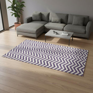 HomeRoots 8' X 10' Purple And Ivory Chevron Area Rug - Stylish, Durable, UV-Protected & Easy to Clean! 673325