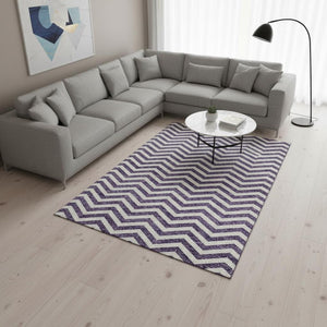 HomeRoots 9' X 12' Stylish Purple and Ivory Chevron Area Rug – Washable, UV Protected, Stain Resistant Design! 673326