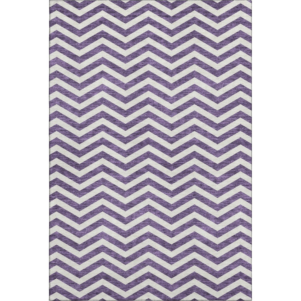 HomeRoots 9' X 12' Stylish Purple and Ivory Chevron Area Rug – Washable, UV Protected, Stain Resistant Design! 673326