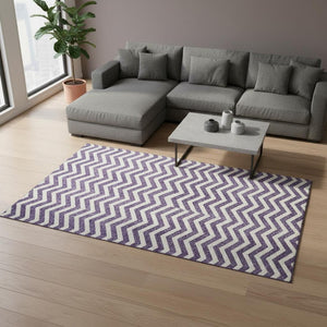 HomeRoots 10' Purple and Ivory Chevron Washable Area Rug - Stylish, Durable, UV Protected for High-Traffic Homes 673327