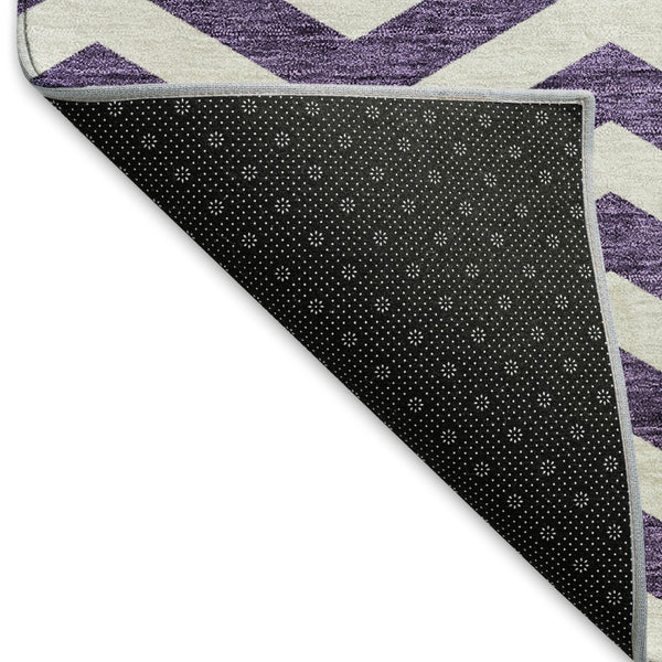 HomeRoots 10' Purple and Ivory Chevron Washable Area Rug - Stylish, Durable, UV Protected for High-Traffic Homes 673327