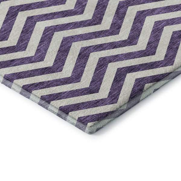 HomeRoots 10' Purple and Ivory Chevron Washable Area Rug - Stylish, Durable, UV Protected for High-Traffic Homes 673327