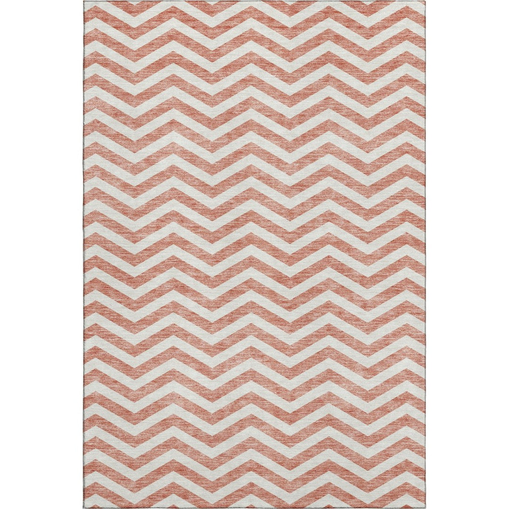 HomeRoots 5' X 8' Salmon and Ivory Chevron Area Rug – Stylish, Washable, UV-Protected for Family-Friendly Spaces! 673329