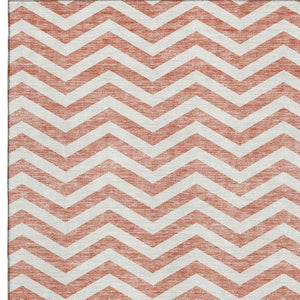 HomeRoots 5' X 8' Salmon and Ivory Chevron Area Rug – Stylish, Washable, UV-Protected for Family-Friendly Spaces! 673329