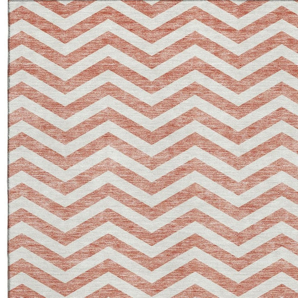 HomeRoots 5' X 8' Salmon and Ivory Chevron Area Rug – Stylish, Washable, UV-Protected for Family-Friendly Spaces! 673329
