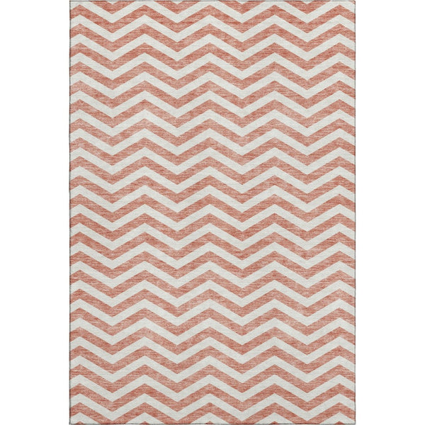 HomeRoots 9' X 12' Salmon & Ivory Chevron Area Rug - Washable, UV Protected, Stain-Resistant for Busy Homes 673332