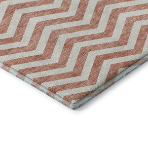 HomeRoots 9' X 12' Salmon & Ivory Chevron Area Rug - Washable, UV Protected, Stain-Resistant for Busy Homes 673332