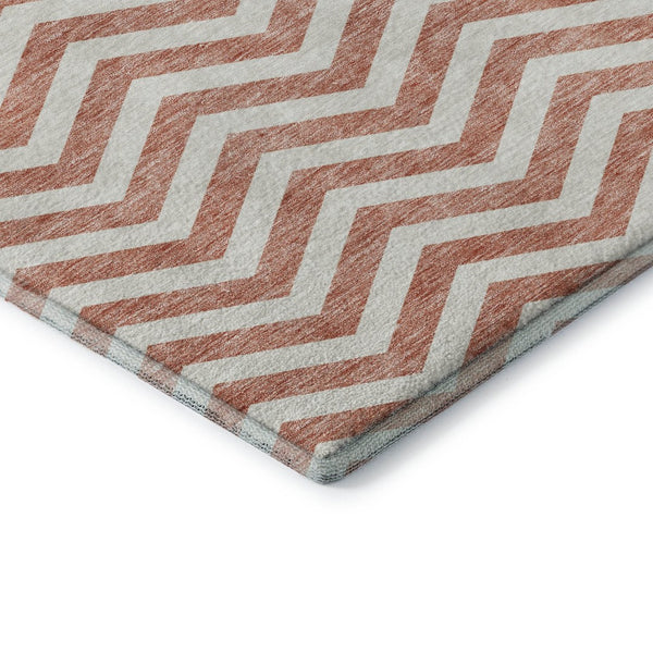 HomeRoots 9' X 12' Salmon & Ivory Chevron Area Rug - Washable, UV Protected, Stain-Resistant for Busy Homes 673332