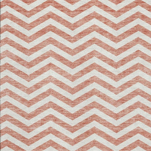 HomeRoots 9' X 12' Salmon & Ivory Chevron Area Rug - Washable, UV Protected, Stain-Resistant for Busy Homes 673332
