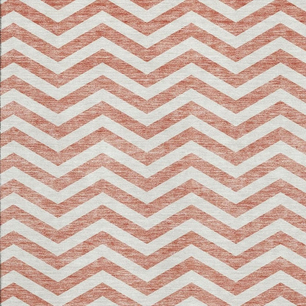 HomeRoots 9' X 12' Salmon & Ivory Chevron Area Rug - Washable, UV Protected, Stain-Resistant for Busy Homes 673332