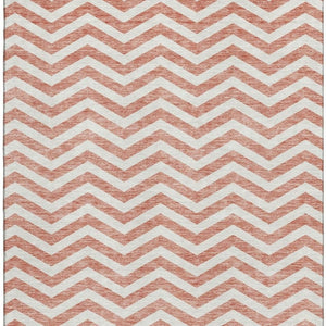 HomeRoots 9' X 12' Salmon & Ivory Chevron Area Rug - Washable, UV Protected, Stain-Resistant for Busy Homes 673332
