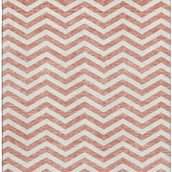 HomeRoots 9' X 12' Salmon & Ivory Chevron Area Rug - Washable, UV Protected, Stain-Resistant for Busy Homes 673332