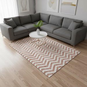 HomeRoots 10' X 14' Salmon & Ivory Chevron Area Rug - Washable, UV Protected, Stylish for Family Living Spaces 673333