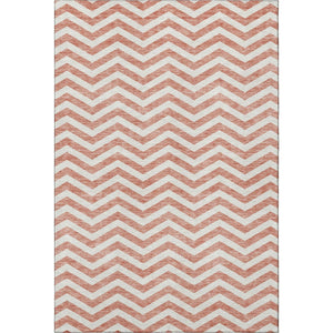HomeRoots 10' X 14' Salmon & Ivory Chevron Area Rug - Washable, UV Protected, Stylish for Family Living Spaces 673333