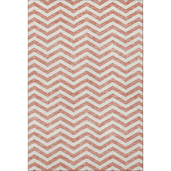 HomeRoots 10' X 14' Salmon & Ivory Chevron Area Rug - Washable, UV Protected, Stylish for Family Living Spaces 673333