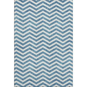 HomeRoots 5' X 8' Teal And Ivory Chevron Rug - Washable, UV Protected, Stylish & Durable for Busy Homes 673335