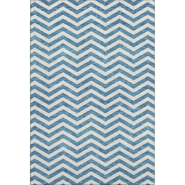 HomeRoots 5' X 8' Teal And Ivory Chevron Rug - Washable, UV Protected, Stylish & Durable for Busy Homes 673335