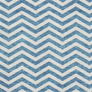 HomeRoots 5' X 8' Teal And Ivory Chevron Rug - Washable, UV Protected, Stylish & Durable for Busy Homes 673335