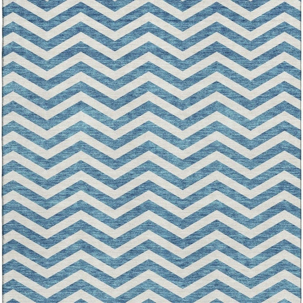 HomeRoots 5' X 8' Teal And Ivory Chevron Rug - Washable, UV Protected, Stylish & Durable for Busy Homes 673335