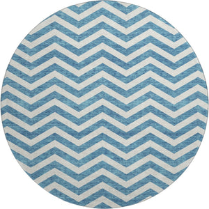 HomeRoots 8' Teal and Ivory Chevron Rug - Durable, Machine-Washable Round Design with UV Protection & Style! 673336