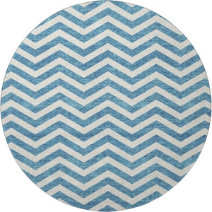 HomeRoots 8' Teal and Ivory Chevron Rug - Durable, Machine-Washable Round Design with UV Protection & Style! 673336