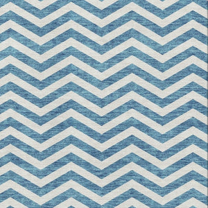 HomeRoots 8' X 10' Teal And Ivory Chevron Area Rug - Washable, UV-Protected, Stylish & Durable for High-Traffic Spaces 673337