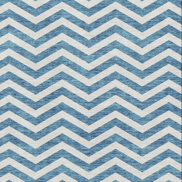 HomeRoots 8' X 10' Teal And Ivory Chevron Area Rug - Washable, UV-Protected, Stylish & Durable for High-Traffic Spaces 673337