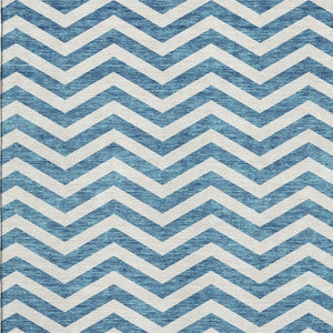 HomeRoots 9' X 12' Teal And Ivory Chevron Washable Area Rug - Durable, Stain-Resistant, UV Protected Design! 673338