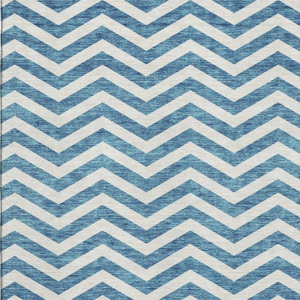HomeRoots 9' X 12' Teal And Ivory Chevron Washable Area Rug - Durable, Stain-Resistant, UV Protected Design! 673338