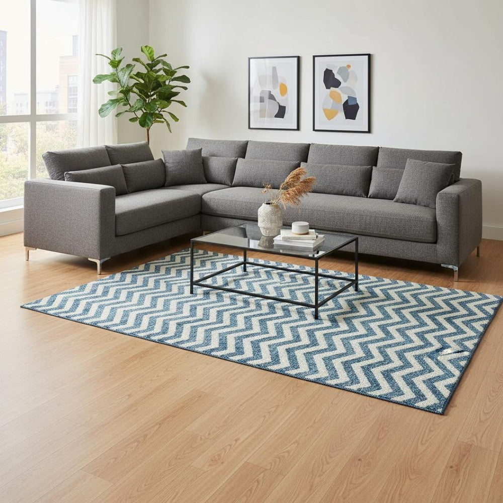 HomeRoots 10' X 14' Teal and Ivory Chevron Area Rug - Washable, UV-Protected, Stylish for Family Spaces! 673339
