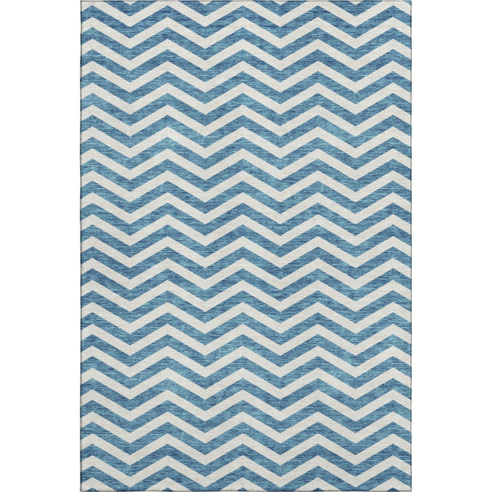 HomeRoots 10' X 14' Teal and Ivory Chevron Area Rug - Washable, UV-Protected, Stylish for Family Spaces! 673339