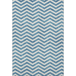 HomeRoots 10' X 14' Teal and Ivory Chevron Area Rug - Washable, UV-Protected, Stylish for Family Spaces! 673339