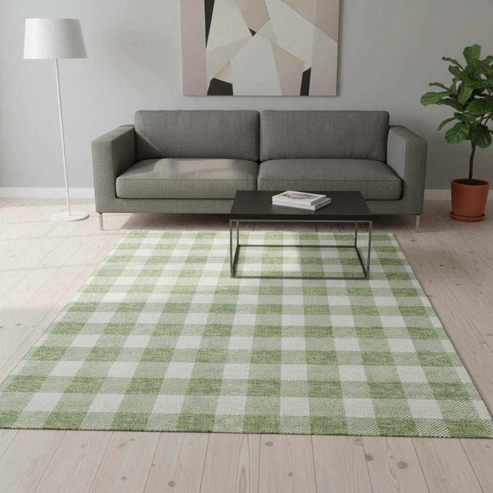 HomeRoots 5' X 8' Artichoke Green Plaid Area Rug - Washable, UV Protected & Perfect for Every Room Style! 673341