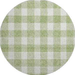 HomeRoots 8' Artichoke Green & Ivory Plaid Washable Round Rug with UV Protection for Stylish, Busy Homes 673342