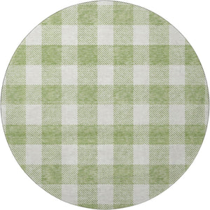 HomeRoots 8' Artichoke Green & Ivory Plaid Washable Round Rug with UV Protection for Stylish, Busy Homes 673342