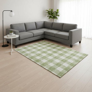 HomeRoots 8' X 10' Artichoke Green Plaid Washable Area Rug with UV Protection – Durable & Stylish for Homes 673343