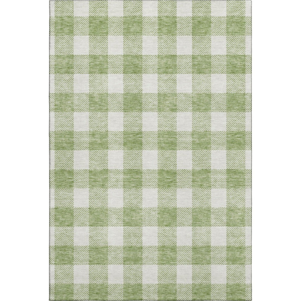 HomeRoots 8' X 10' Artichoke Green Plaid Washable Area Rug with UV Protection – Durable & Stylish for Homes 673343