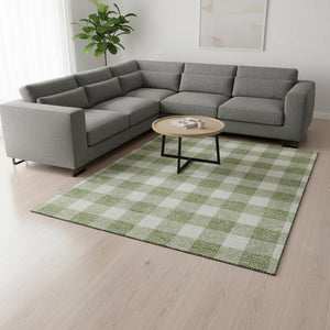 HomeRoots 9' X 12' Artichoke Green & Ivory Plaid Washable Area Rug – Durable, Stylish, UV-Protected Design! 673344