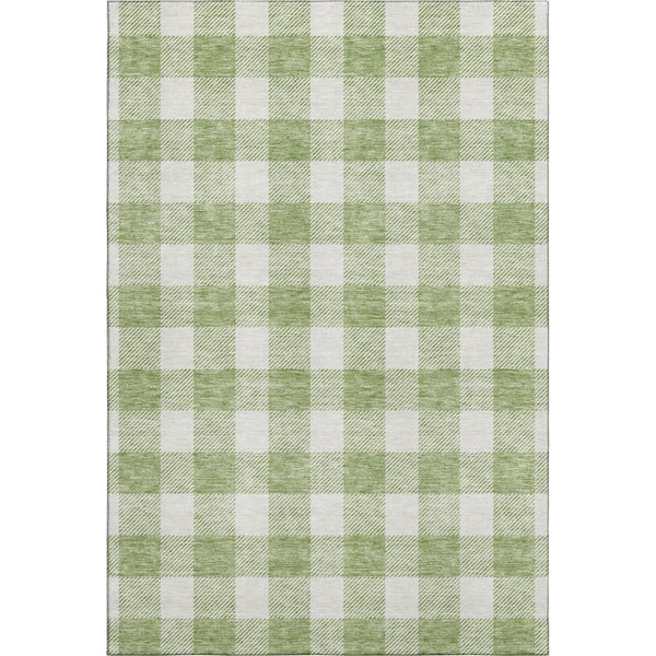 HomeRoots 9' X 12' Artichoke Green & Ivory Plaid Washable Area Rug – Durable, Stylish, UV-Protected Design! 673344