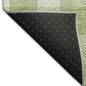 HomeRoots 9' X 12' Artichoke Green & Ivory Plaid Washable Area Rug – Durable, Stylish, UV-Protected Design! 673344