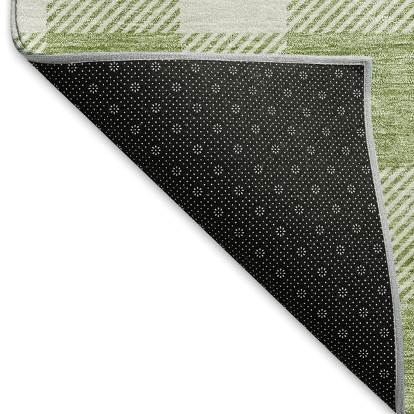 HomeRoots 9' X 12' Artichoke Green & Ivory Plaid Washable Area Rug – Durable, Stylish, UV-Protected Design! 673344