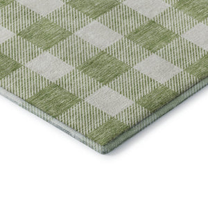 HomeRoots 9' X 12' Artichoke Green & Ivory Plaid Washable Area Rug – Durable, Stylish, UV-Protected Design! 673344