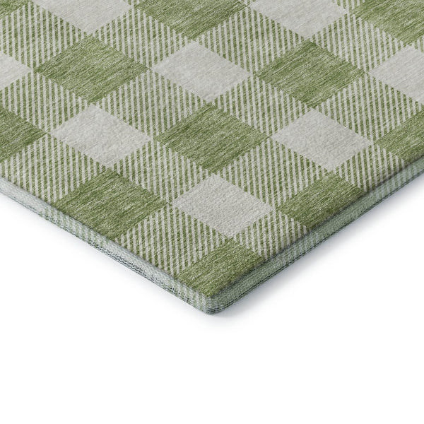 HomeRoots 9' X 12' Artichoke Green & Ivory Plaid Washable Area Rug – Durable, Stylish, UV-Protected Design! 673344