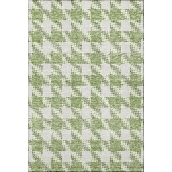 HomeRoots 9' X 12' Artichoke Green & Ivory Plaid Washable Area Rug – Durable, Stylish, UV-Protected Design! 673344
