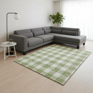 HomeRoots 10' X 14' Artichoke Green Plaid Area Rug - Durable, Washable with UV Protection for Stylish Homes 673345