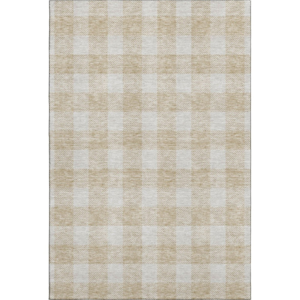 HomeRoots 5' X 8' Beige and Ivory Plaid Area Rug - Washable, Stain Resistant, and UV Protected for All Spaces 673347