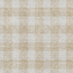 HomeRoots 5' X 8' Beige and Ivory Plaid Area Rug - Washable, Stain Resistant, and UV Protected for All Spaces 673347